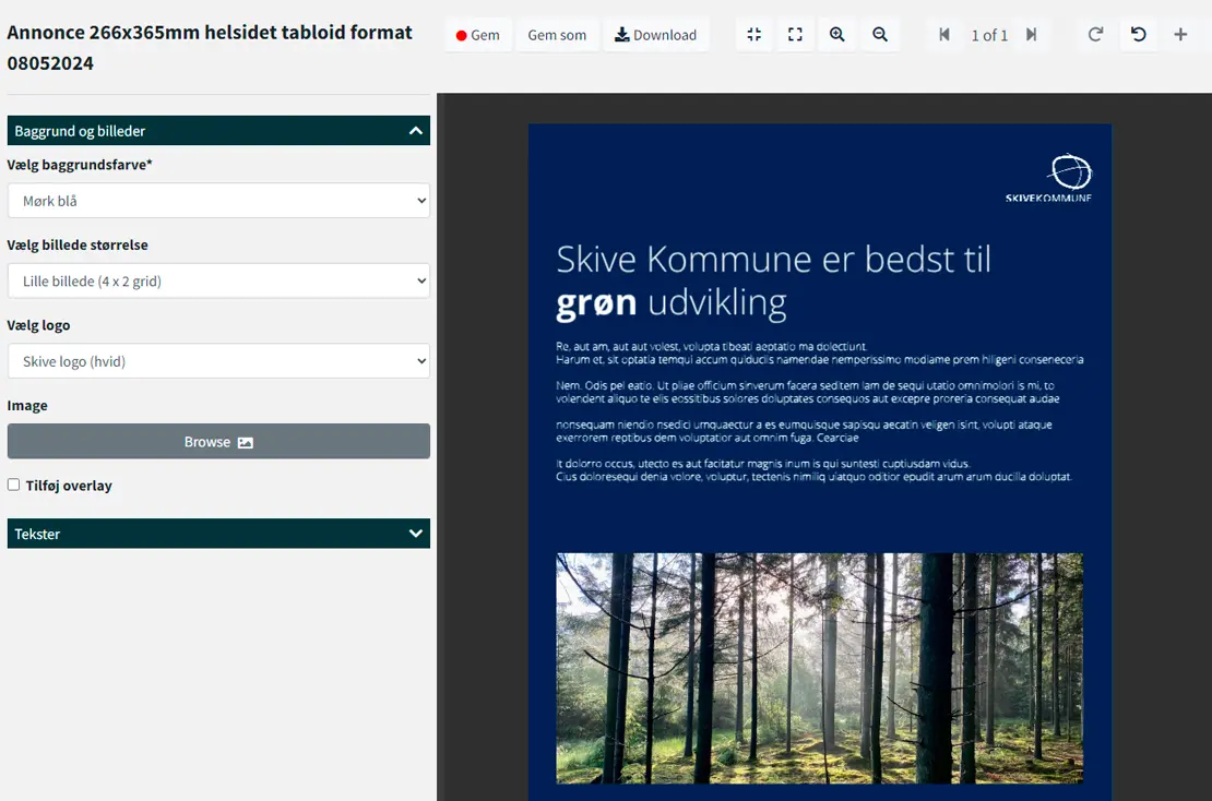 SoMe annonce skabelon i Bording Central